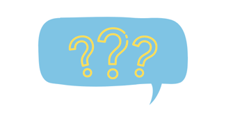 Speech bubble with triple question mark motif
