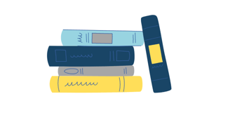 Cartoon-style pile of books 
