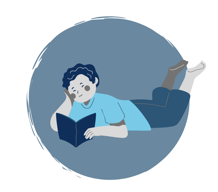 Cartoon image of a child reading a book
