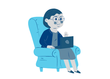 older woman on a video call using a laptop