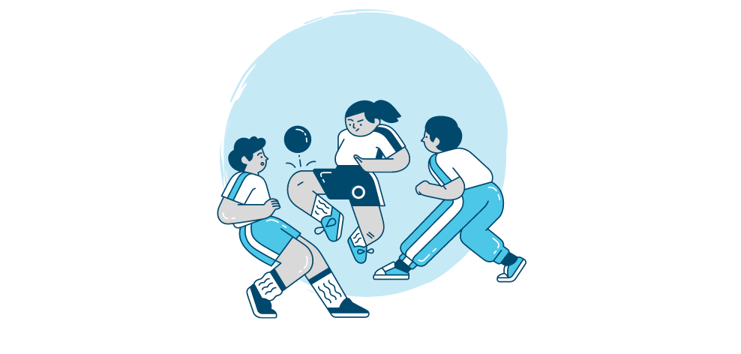 cartoon image of children playing soccer