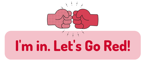 Two hands in a fist bump motion above a banner that reads "I'm in. Let's Go Red!"