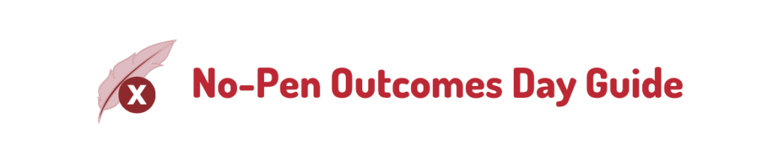 no-pen outcomes day guide banner with a quill and a cross logo
