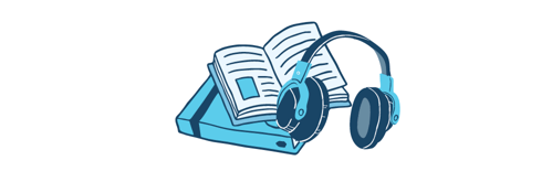 a pile of books and pair of headphones