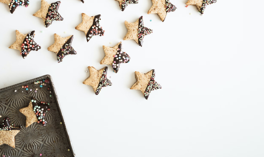 a tray of star-shaped christmas cookies 