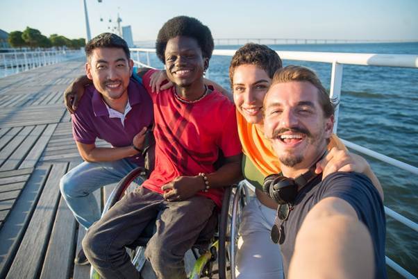 A group of friends smiling